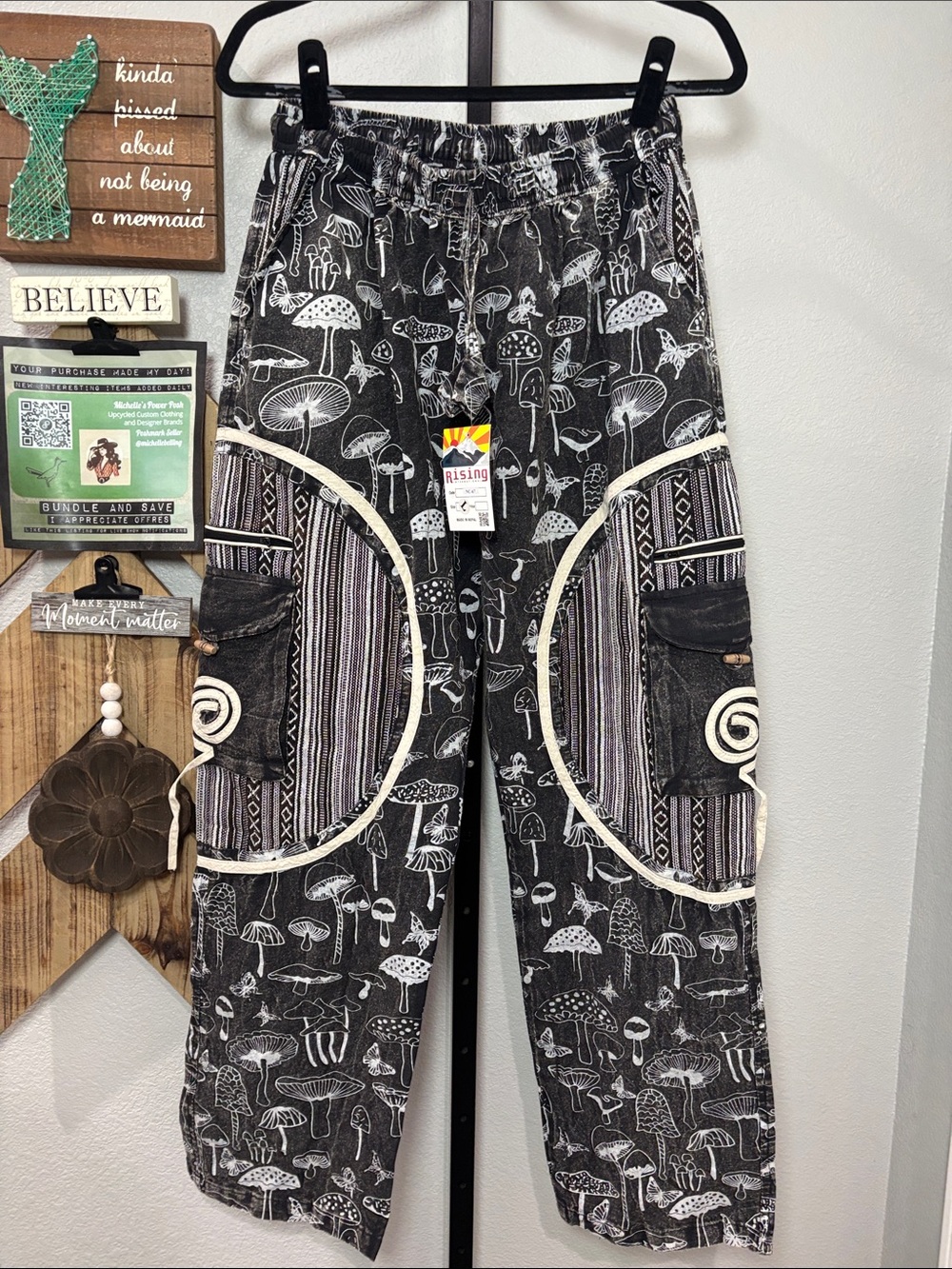 Rising International Black & White Mushroom Print Wide Leg Pants 15-20W 12R 30L